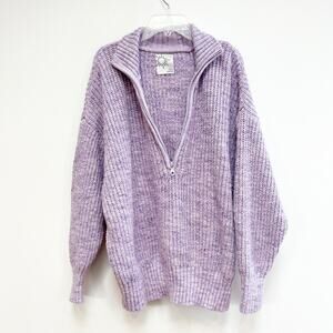 Aerie 1/2 Zip Long Sleeve Oversized Knit Sweater Purple Lavender Medium